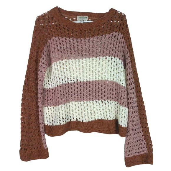 People Tree Sweater Womens M Handmade Open Knit Crochet Striped Boho Pullover - Picture 1 of 6